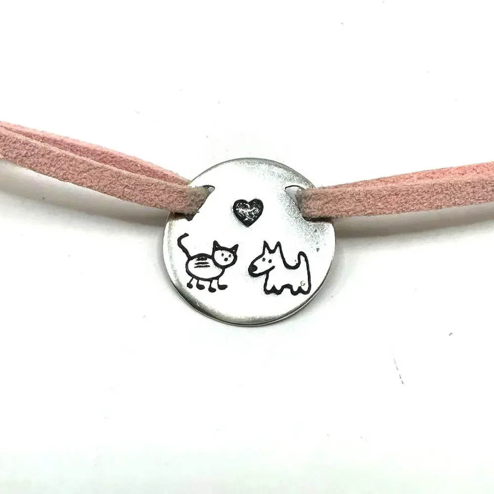 Silpada Israel Pink Cat Dog Sterling Silver Necklace Earring Set 925 Pet Jewelry